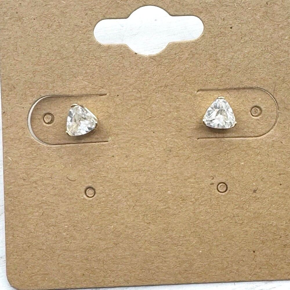 14k Yellow Gold Triangular Stud Earrings CZ Cubic Zirconia Classic Minimalist